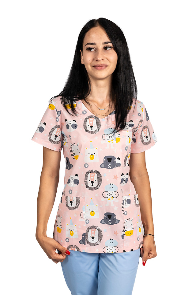 Lekársky župan s potlačou leva a tromi našitými vreckami 