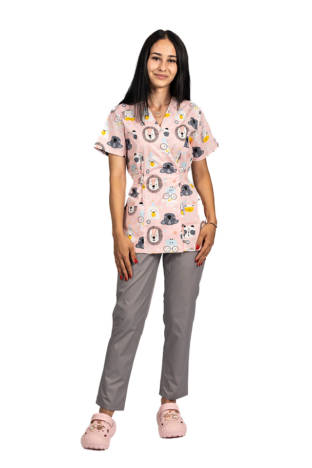 Lekárske kimono s levom a dvoma našitými vreckami