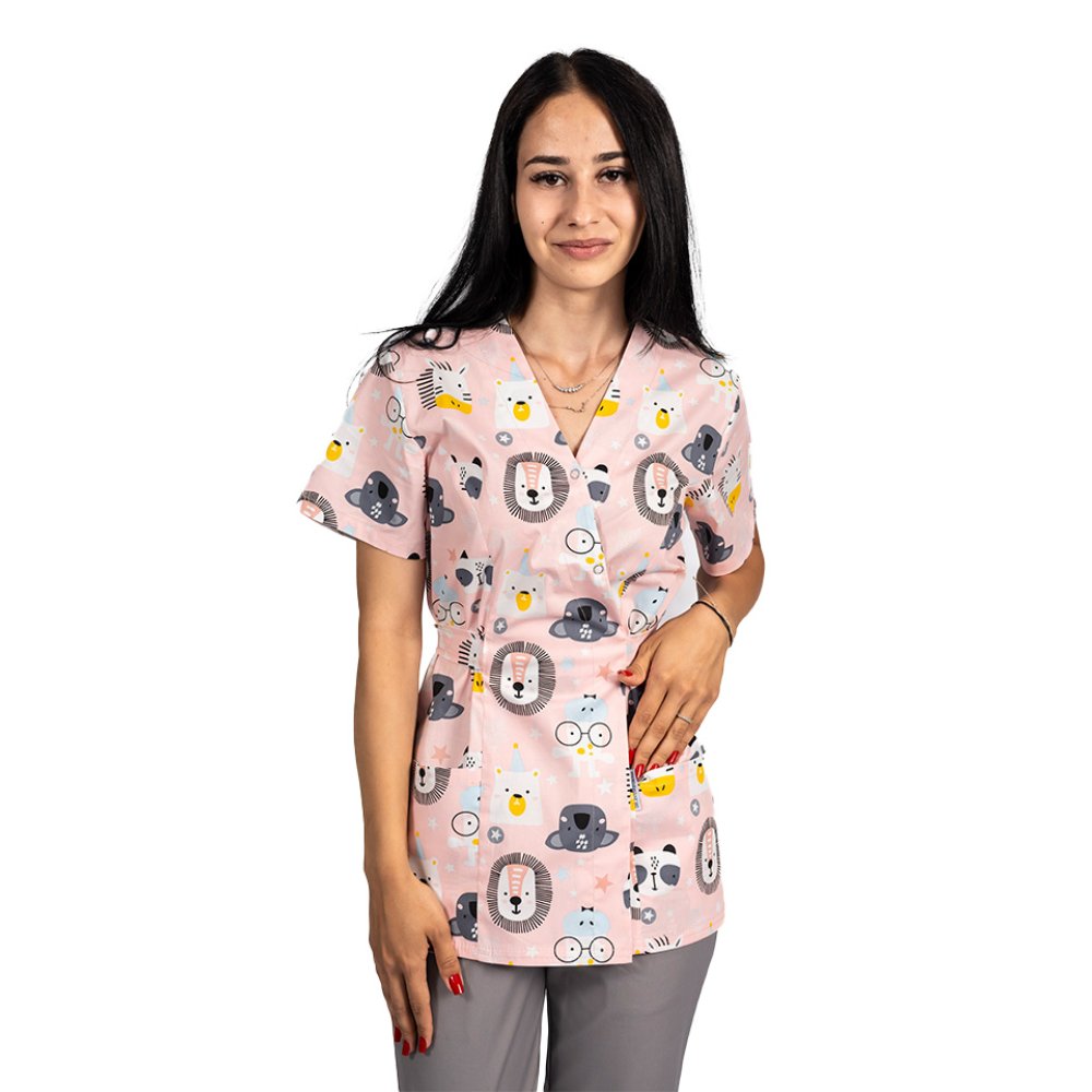 Lekárske kimono s levom a dvoma našitými vreckami