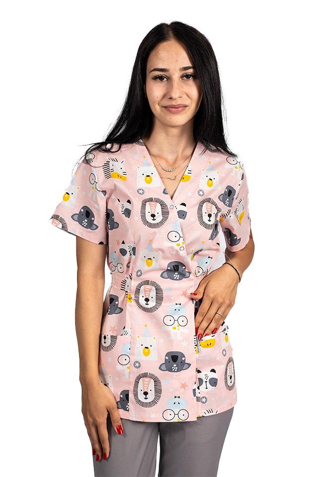 Lekárske kimono s levom a dvoma našitými vreckami