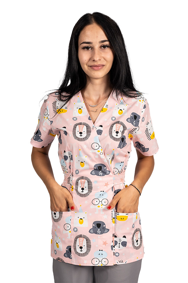 Lekárske kimono s levom a dvoma našitými vreckami