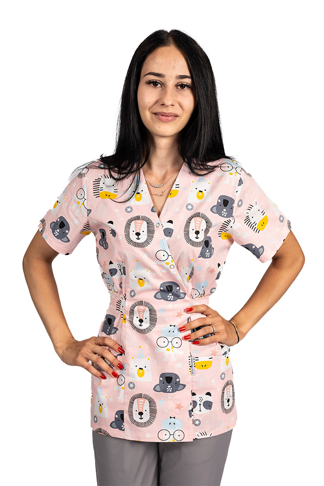 Lekárske kimono s levom a dvoma našitými vreckami