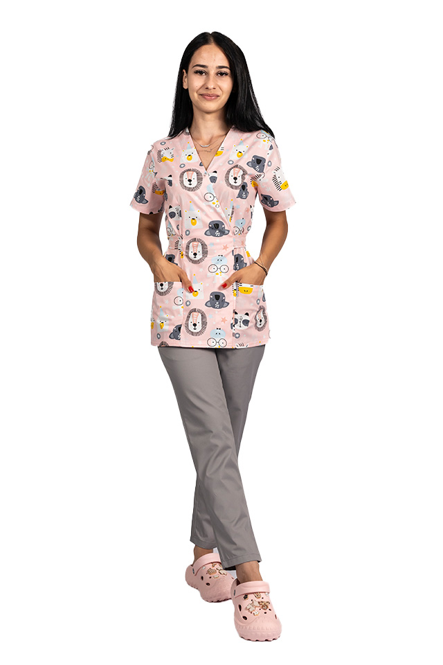 Lekárske kimono s levom a dvoma našitými vreckami