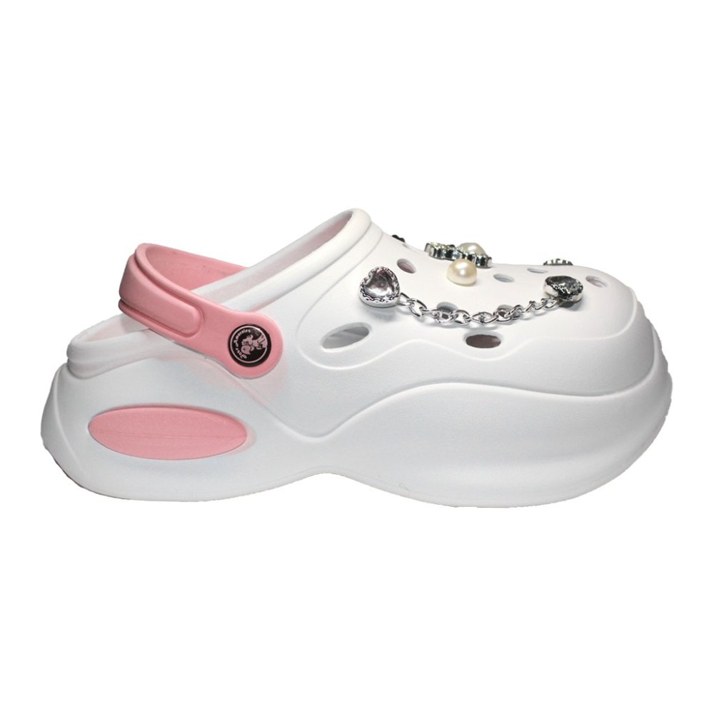 Biele a ružové zdravotné dreváky pre ženy - Dreváky s aplikovanými detailmi