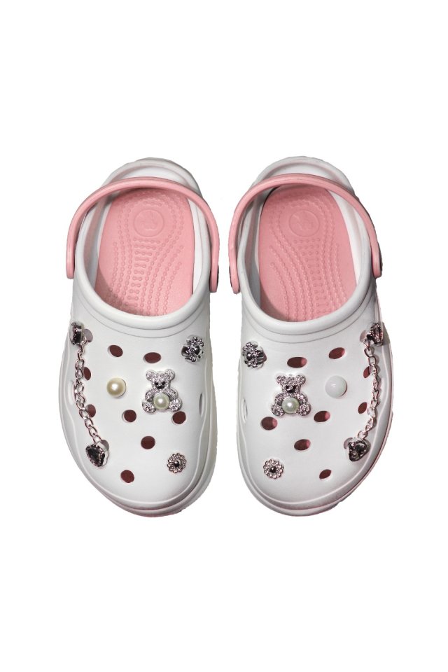 Biele a ružové zdravotné dreváky pre ženy - Dreváky s aplikovanými detailmi