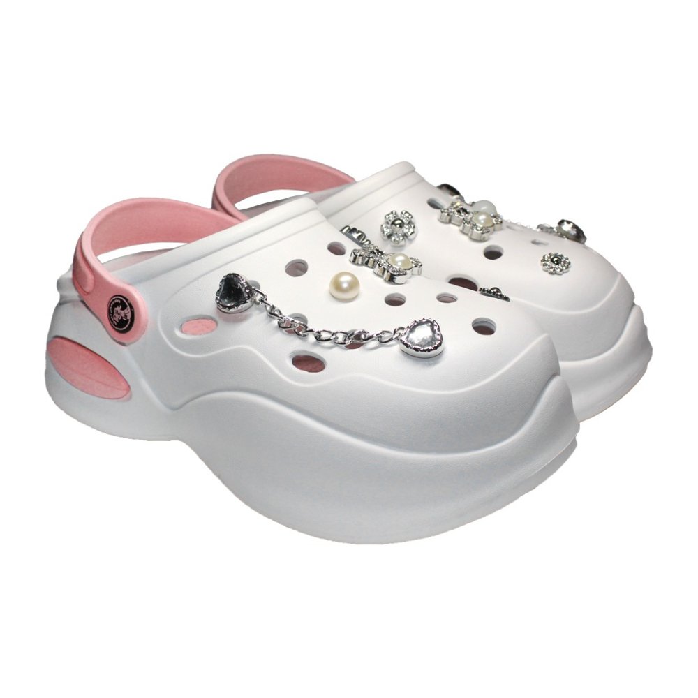 Biele a ružové zdravotné dreváky pre ženy - Dreváky s aplikovanými detailmi