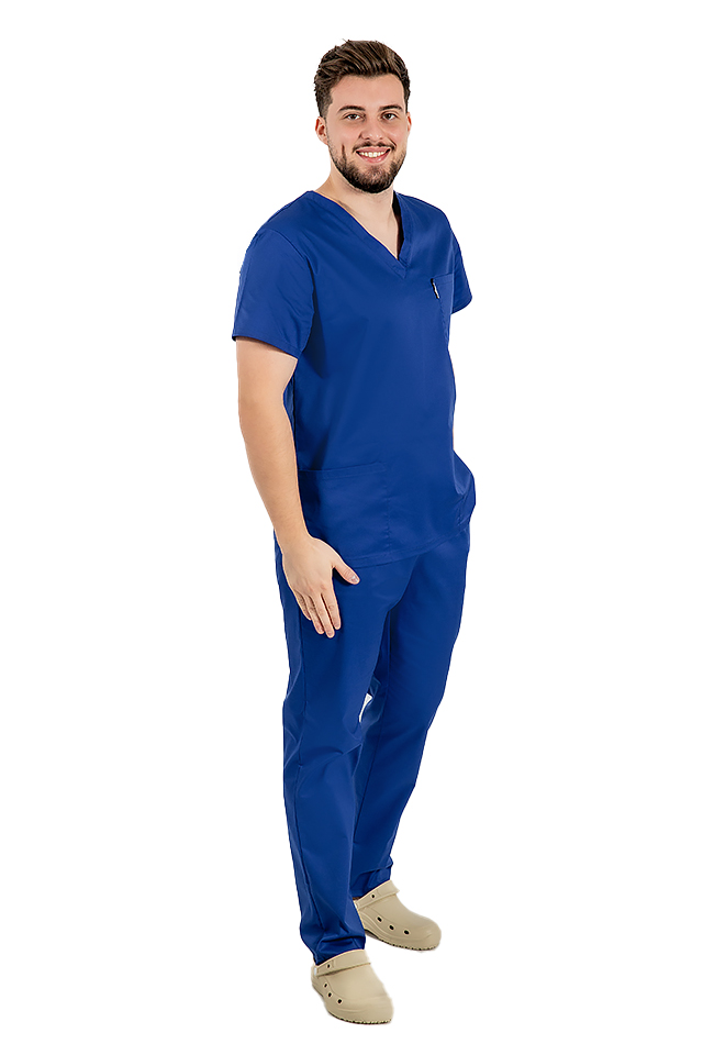 Modrý unisex lekársky oblek pre mužov