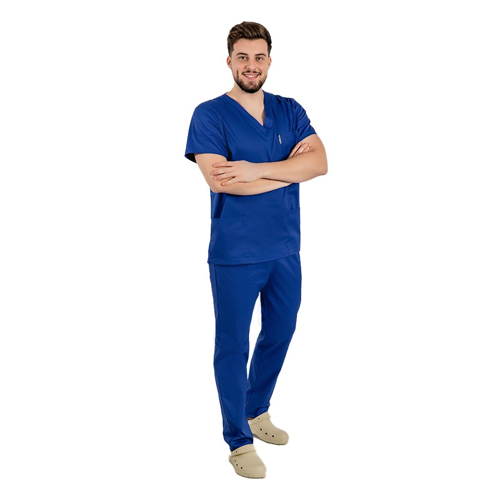 Modrý unisex lekársky oblek pre mužov