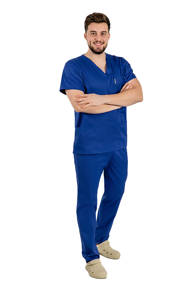 Modrý unisex lekársky oblek pre mužov