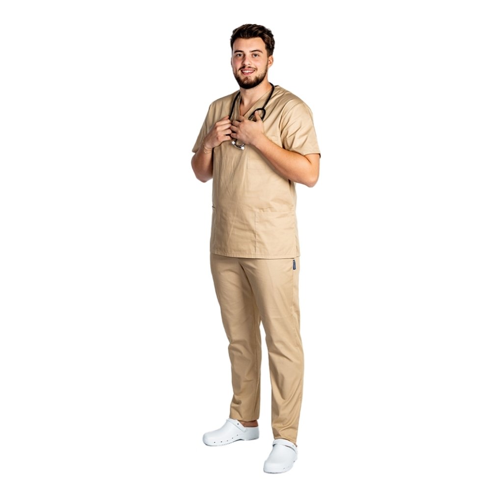 Pánsky lekársky oblek s elastanom, krémovej farby