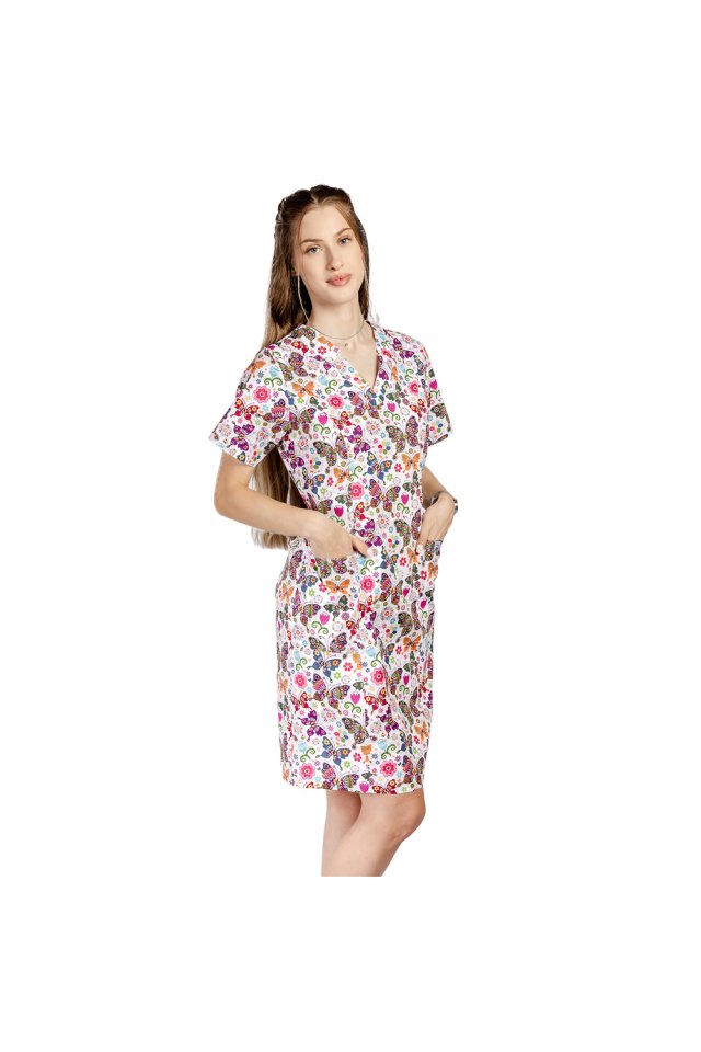 Dámske zdravotnícke šaty - potlač motýle