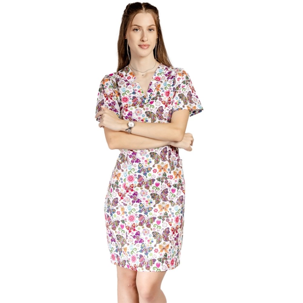 Dámske zdravotnícke šaty - potlač motýle